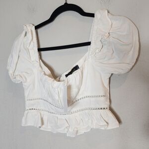 NWT Nordstrom Oober Swank White Crop Ruffle Puff Sleeve Top. size small.  Cotton